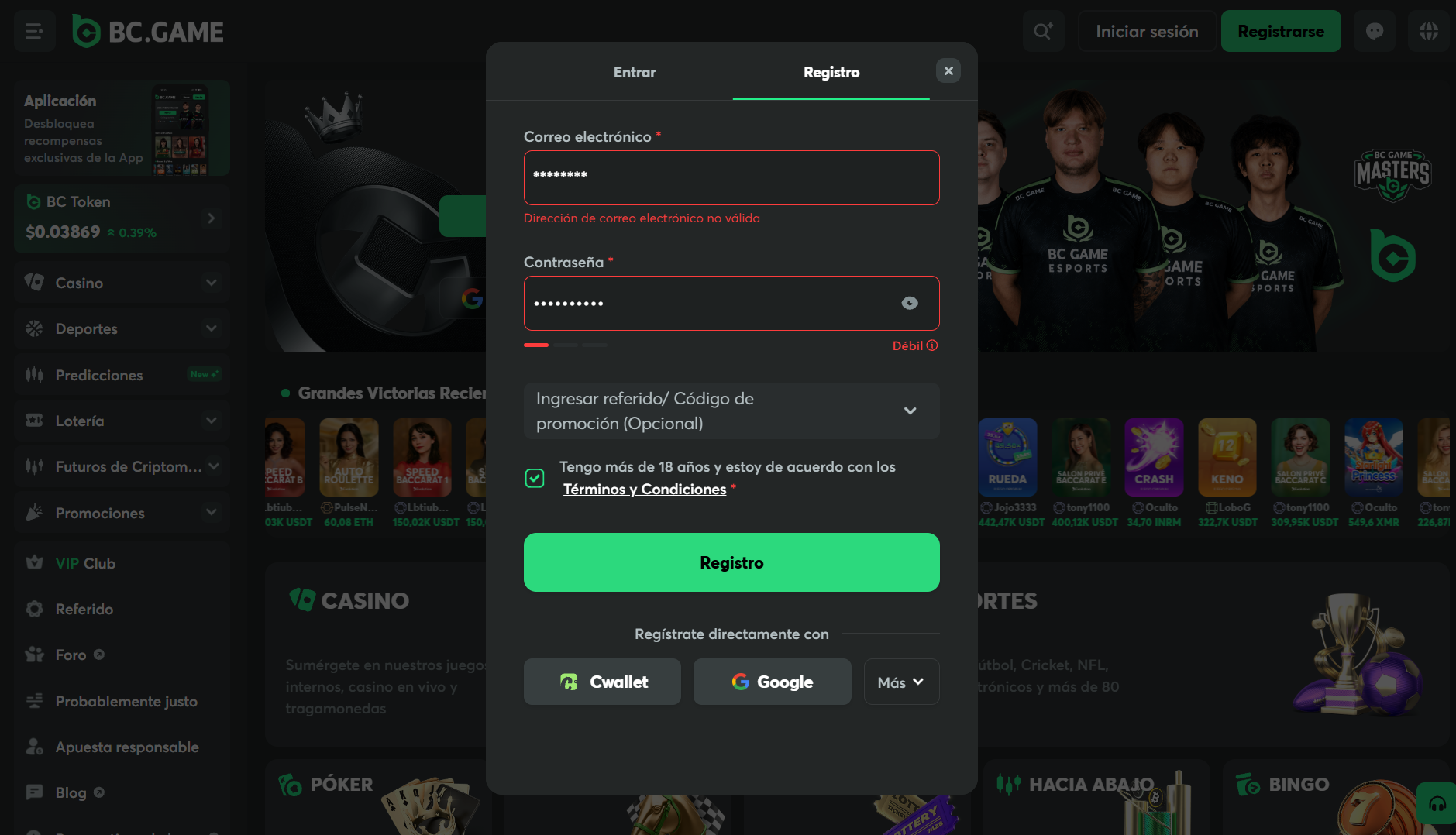 Cómo registrarse en BC.Game desde Argentina